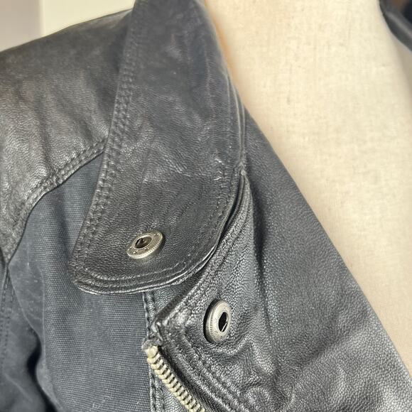 Lucky Brand Womens Black Goat Leather Moto Jacket Mixed Media Sm Cotton - Picture 3 of 14